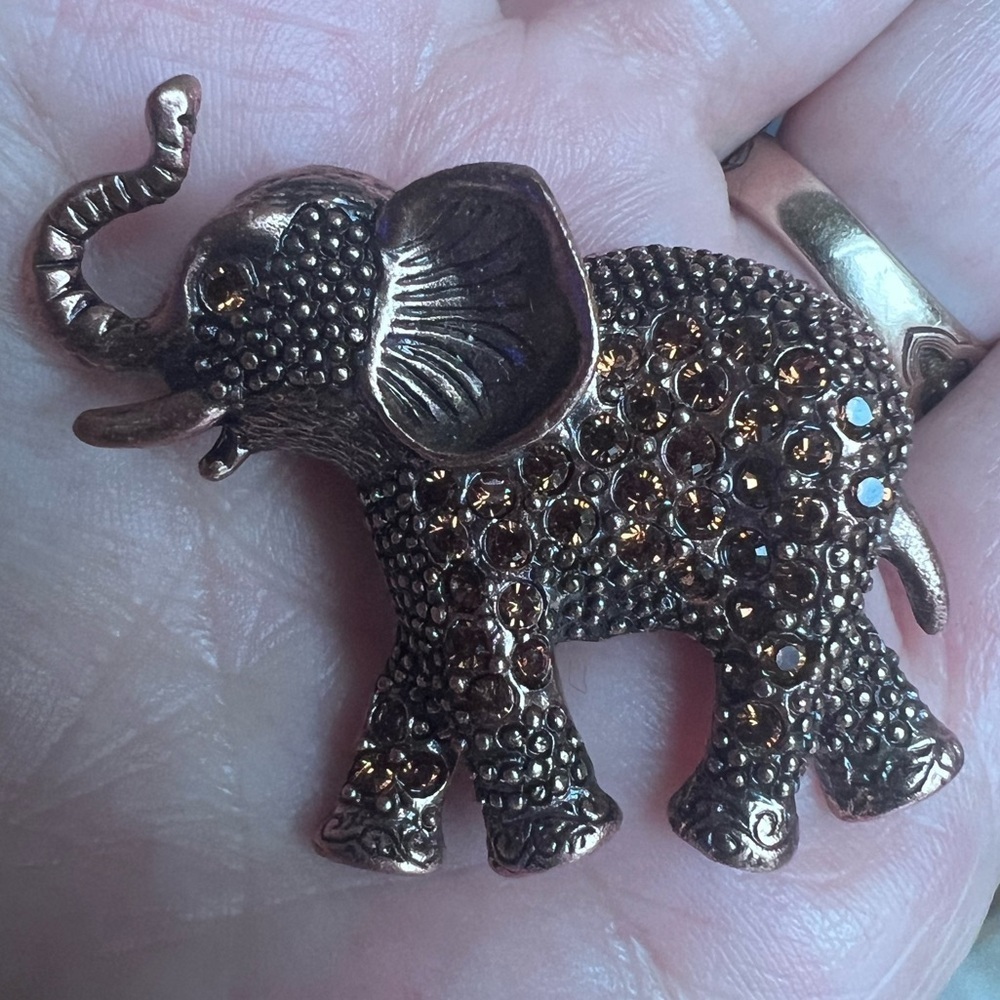 Bronze Elephant Brooch with Rhinestones